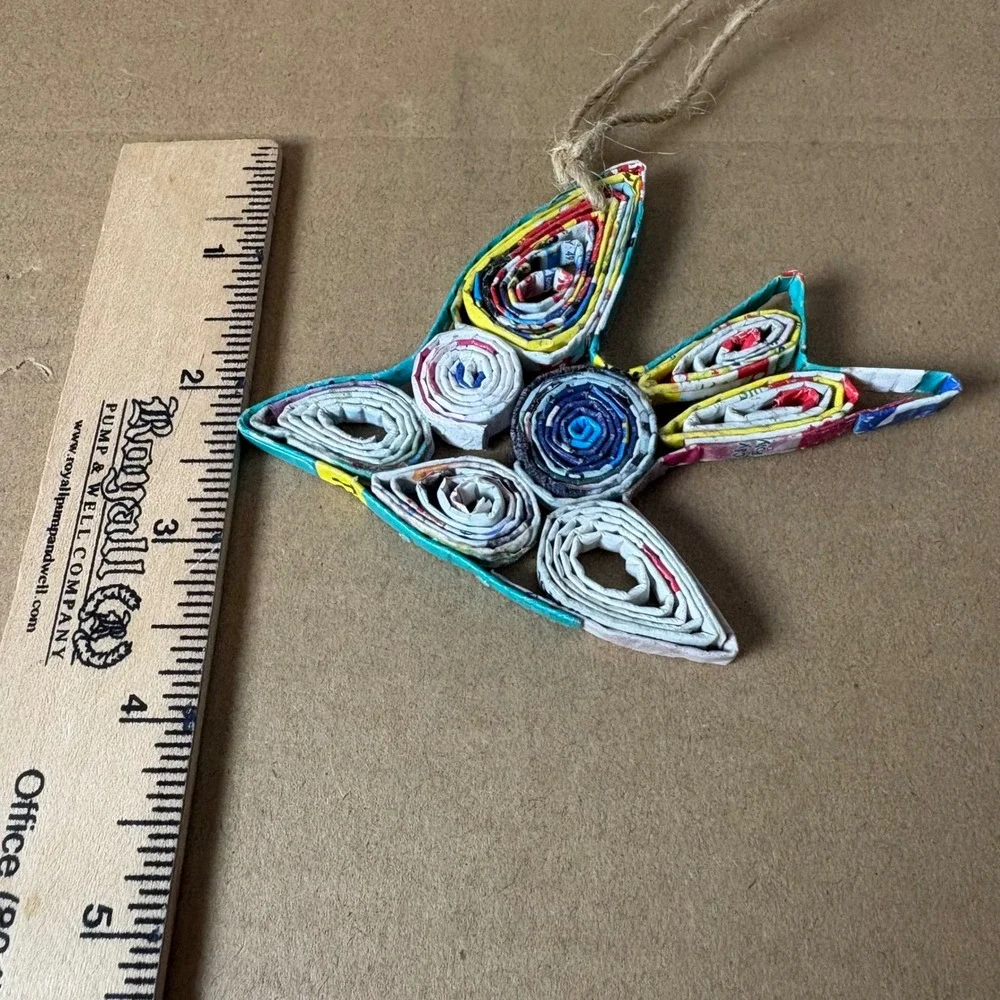 Handmade Paper Quilled‎ Bird Ornament Colorful Recycled Sustainable Folk Art